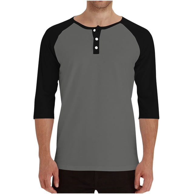 HAiming Mens 3/4 Sleeve Baseball Shirt Casual Crew Neck Button Pullover Tops Color Block Athletic Tee
