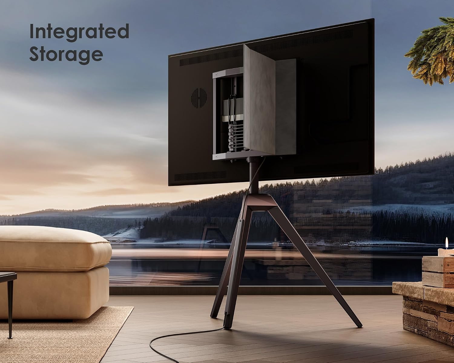 FITUEYES Picasso Series Corner TV Stand for 32–65 Inch TVs, Pink Gradient, Concealed Storage
