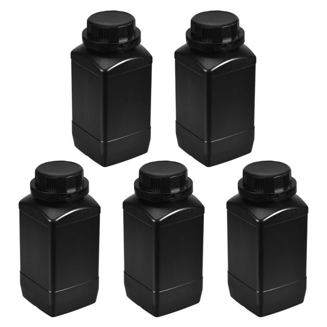 Unique Bargains Plastic Lab Chemical Reagent Bottle, 1000ml/ 34oz Wide Mouth Sample Sealing Liquid/Solid Storage Bottles, Black 5 pcs