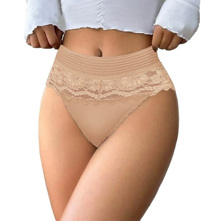 GHSOHS Womens Underwear Panty Bikini Panties Leakproof Ladies Underwear Women s High Waist Lace Briefs Solid Cotton Crotch Underwear Panties Seamless Underpants No Show Lace Panties Beige Briefs L