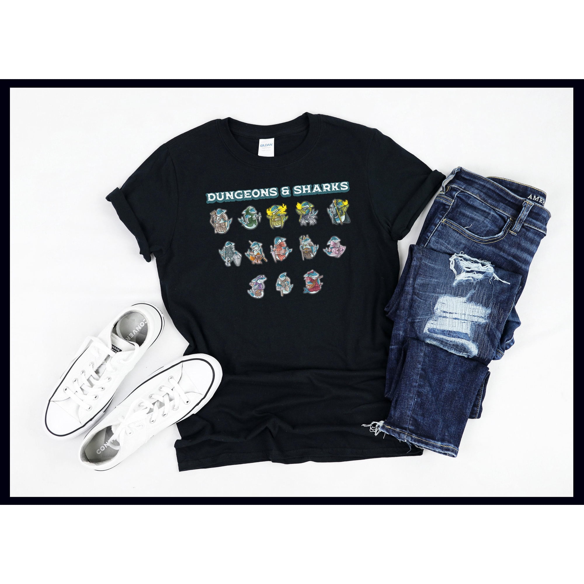 Dungeons and Sharks | Nerdy Shark | Nerd | Geek | RPG D20 Dice | Role-Play Game | Gamer | T-Shirt | Tank Top | Sweatshirt | Hoodie