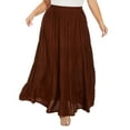 thumbnail image 2 of Beautybatik Brown Women Boho Gypsy Summer Elastic Waist Renaissance Maxi Flowy Long Tiered Plus Size Skirt XL, 2 of 5