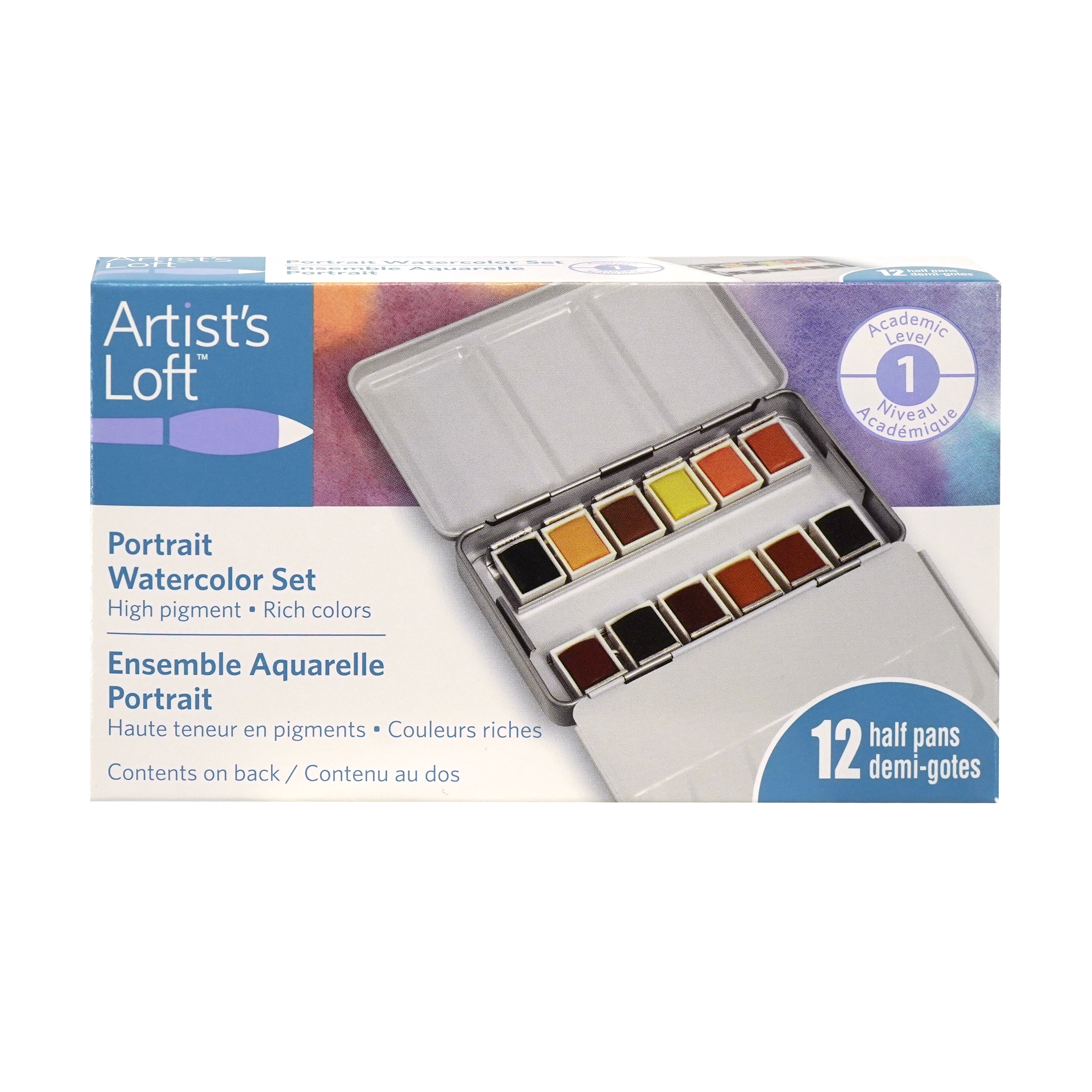 12 Half Pans Portrait Watercolor Set by Artist's Loft - Highly Pigmented Watercolors in Metal Tins – Ideal for Portrait Painting - Watercolor Art - and Mixed Media Projects - 6 Pack