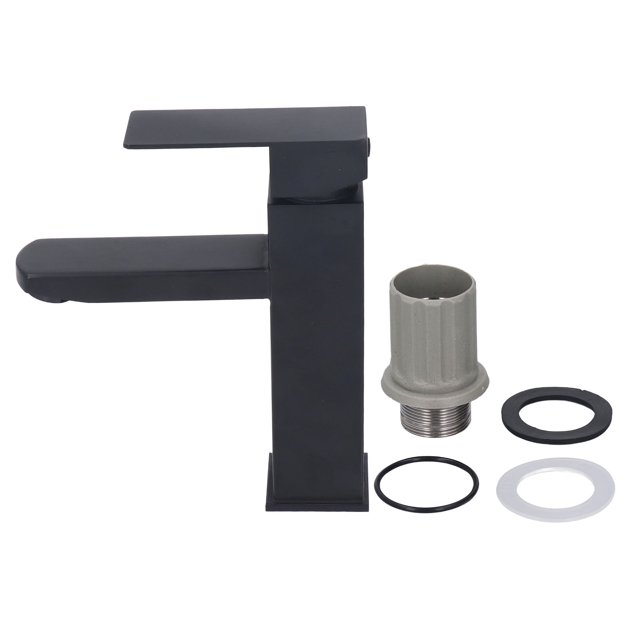 Grifo de lavabo, superficie de acero inoxidable, pintura para hornear negra, grifo de lavabo de baño para Hotel