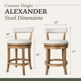 thumbnail image 6 of Maven Lane Alexander 26" Swivel Counter Stool – Kitchen Stool in Weathered Oak Finish & Sand Color Fabric Upholstery - 180° Swivel, Nailhead Trim – Wooden Chair for Kitchen Islands, Home Bars, 6 of 7