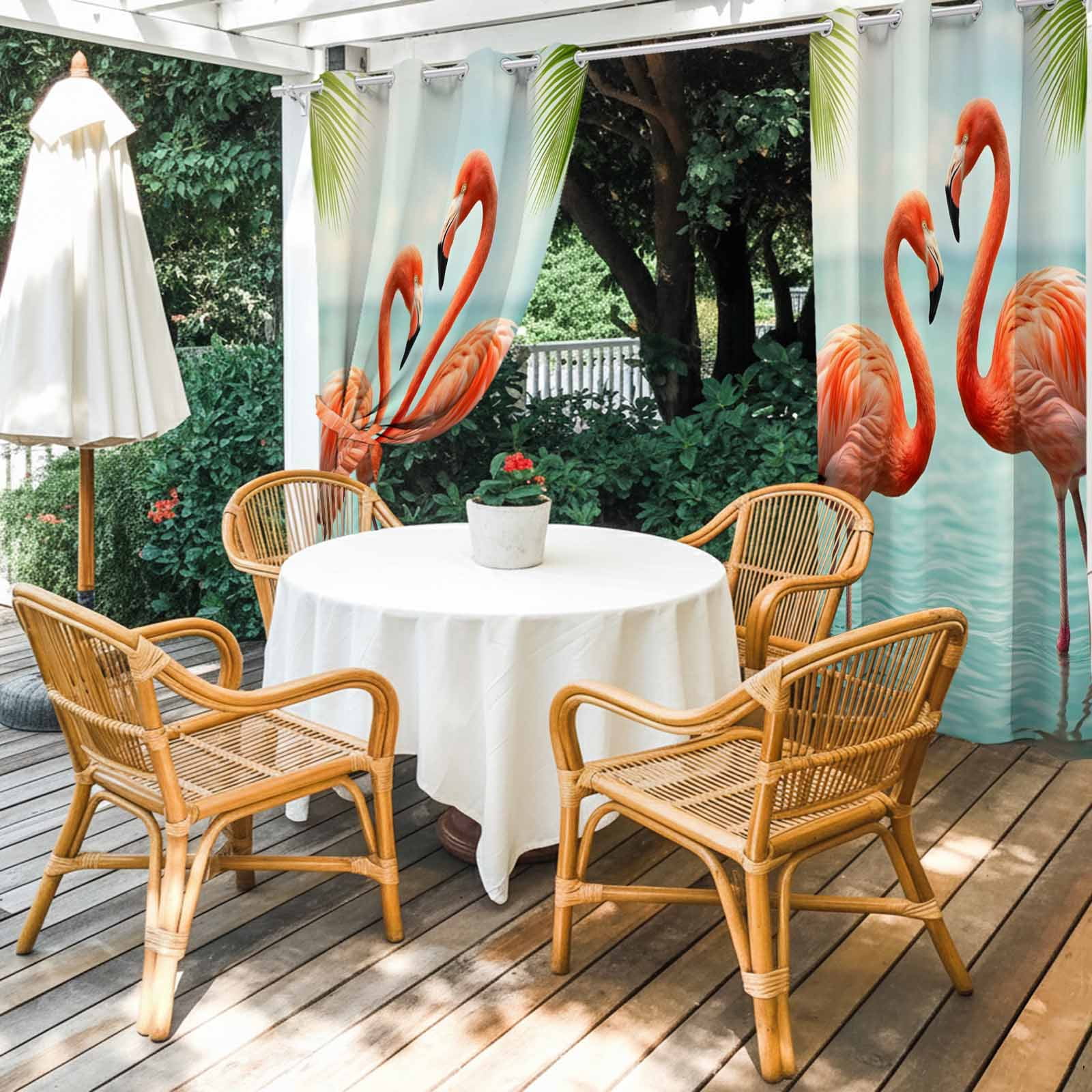 Pink Flamingo Outdoor Curtains for Patio, Animal Tropical Palm Tree Blue Lake Surface Sunshade Privacy Drapes Grommet Waterproof Outside Curtains for Porch/Cabana/Balcony 54"x 108", 1 Panel