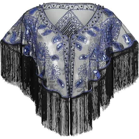 1920s Shawl Sequin Beaded Evening Cape Wraps for Gatsby Party Women Evening Cape Vintage Flapper Cover Up