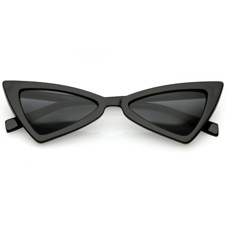 Women's Thin Extreme Cat Eye Sunglasses Neutral Colored Flat Lens 51mm (Black / (Best Colored Lenses For Dark Eyes)