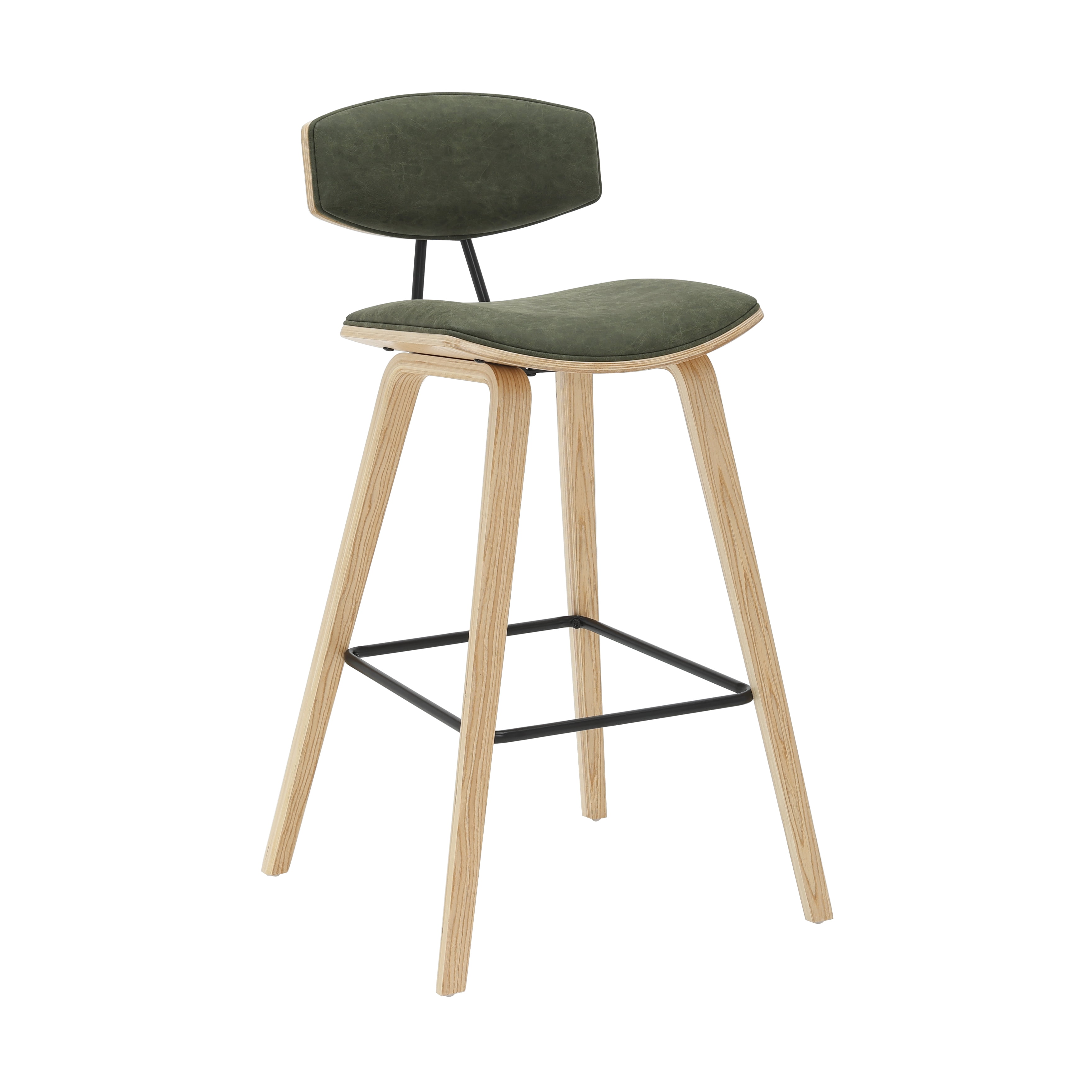 Fox 38 in. H Bar Height Vintage Green Curved Back Wood Bar Stool with Faux Leather Seat Set of 4