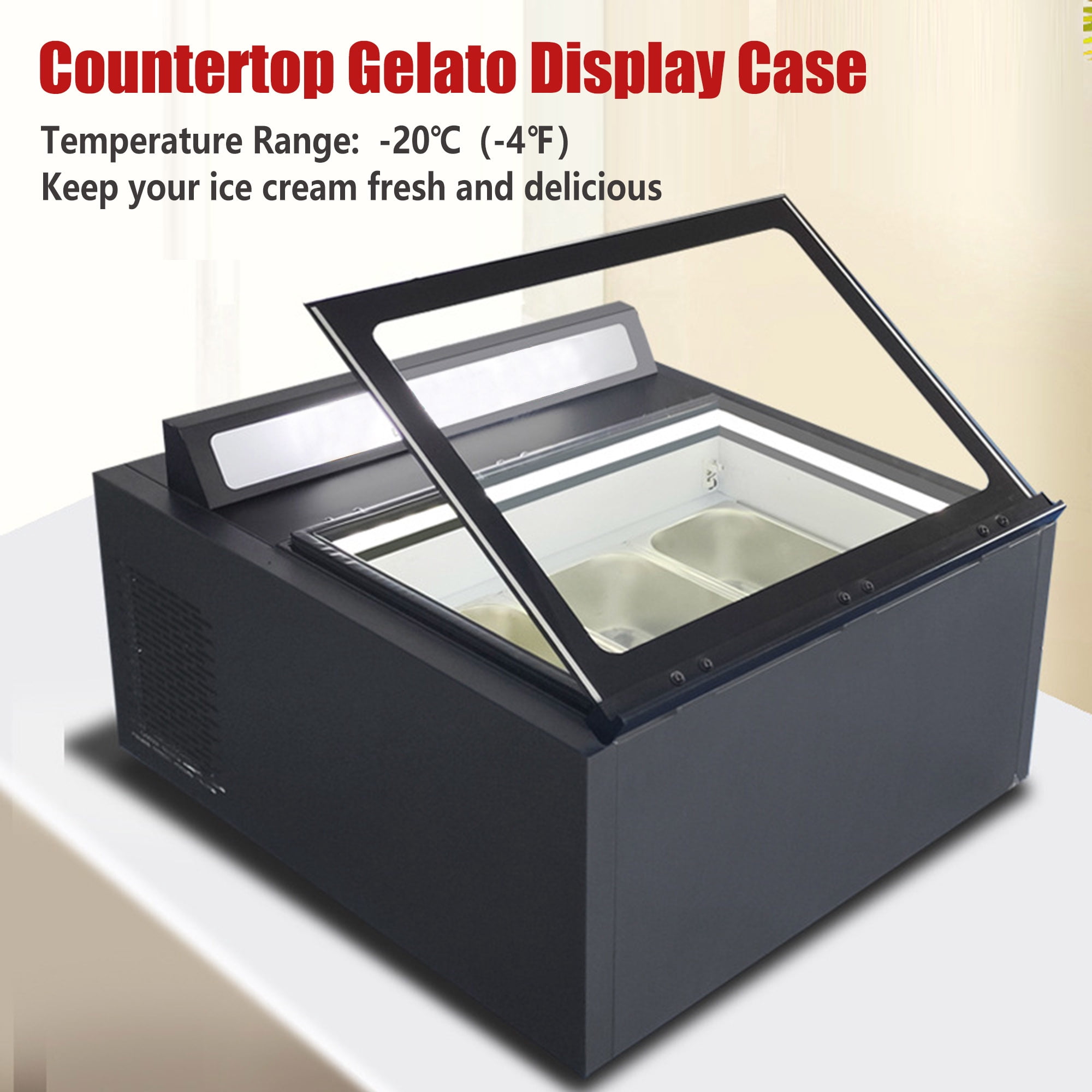 Mvckyi Gelato Display Case 1/3GN Pan, Ice Cream Freezer Showcase Cabinet, Counter Cycle Refrigeration with Led Lighting, Fast Cooling Sorbet Chest Fridge