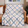 thumbnail image 2 of Flannel Throw Blanket for Couch Sofa Bed, Farm Orange Blue Lattice Soft Cozy Warm Fuzzy Blanket 30x40in, 2 of 9