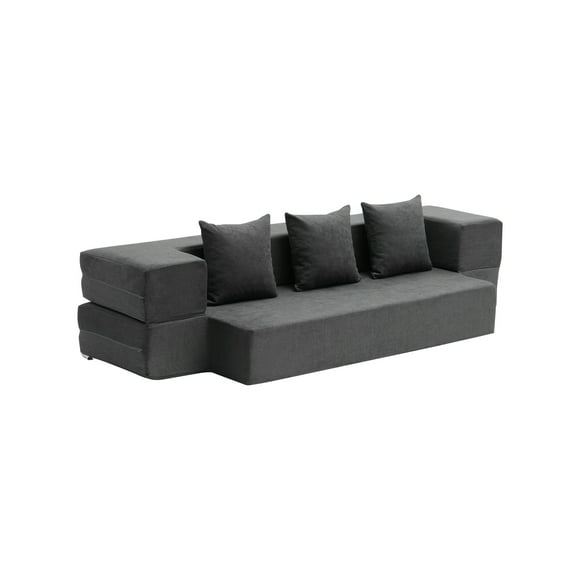 VEVOR Canapé-Lit Pliant 3-en-1 Canapé Pliable avec 3 Oreillers Gris Foncé Simple