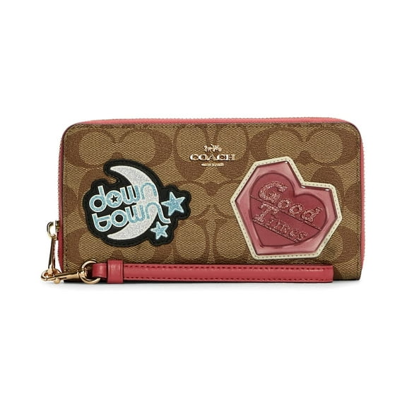 Coach Accordian Zip Phone Wallet Wristlet (IM/Khaki Multi With Disco Patches)