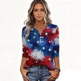 thumbnail image 4 of Women's 250th Anniversary Usa Shirt Independence Day Patriotic Star Print V-Neck Button 3/4 Sleeve July 4th, 4 of 5