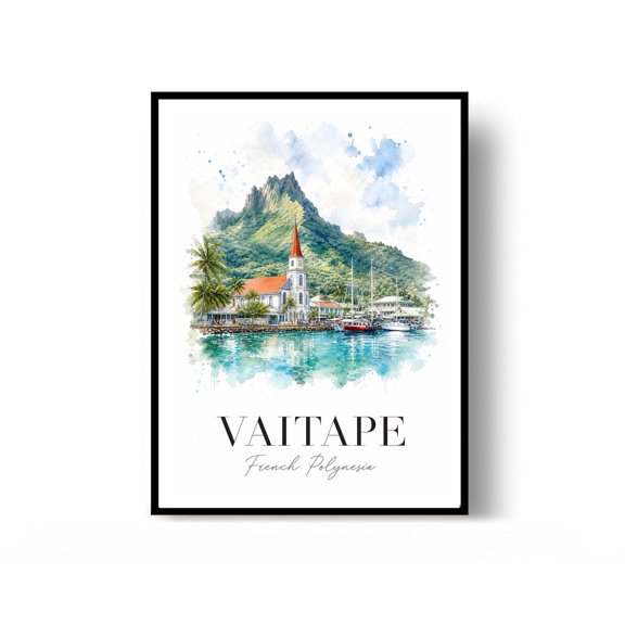 Vaitape French Polynesia Travel Poster Print Wall Decor