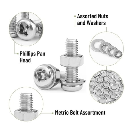 Mr. Pen- Nuts and Bolts Assortment Kit, 810 pcs, Stainless Steel M3 M4 M5 M6 Phillips Pan Head Assorted Nuts and Bolts