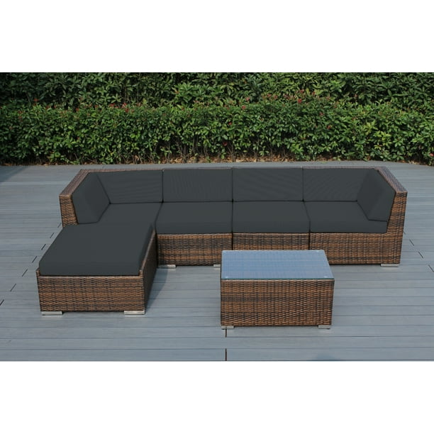 Ohana 6 Piece Outdoor Wicker Patio Furniture Sectional Conversation Set