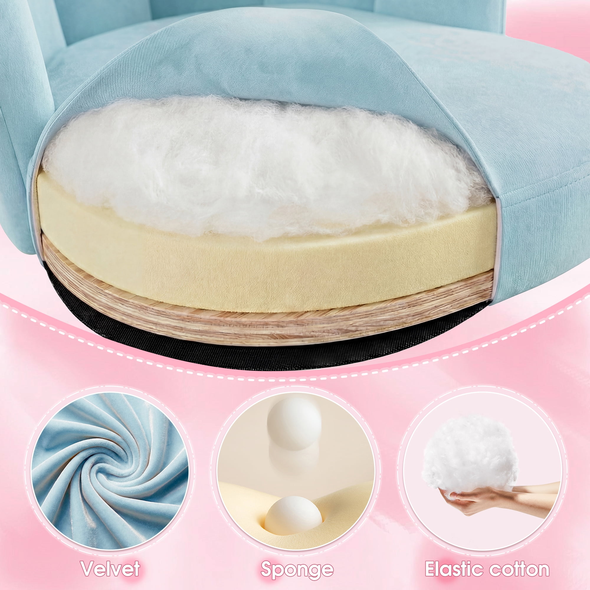 Romorgniz Velvet Vanity Chair with Petal Backrest Height Adjustable Desk Chair with Wheels Seashell Makeup Chair for Bedroom, Blue