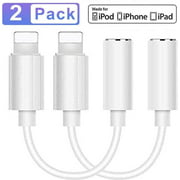 2 Pack iPhone Headphones Adapter, Lightning to 3.5mm Headphone Jack Adapter Connector Aux Audio Headphone Dongle for iPhone 11/Xs Max/XR/X/8P/ 8/7P/7/SE, Support Music Control