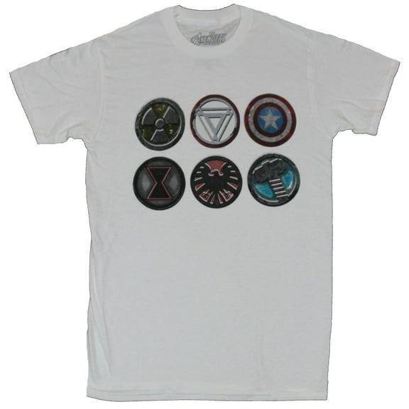 The Avengers Marvel Comics Mens T-Shirt - Distressed Circle Logos Of Characters (Small)