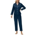 thumbnail image 4 of FAWUUDO Womens Silk Satin Pajamas Set Short Sleeve Sleepwear Soft Button Down Loungewear Two-piece Pjs Sets, 4 of 7