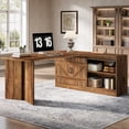 thumbnail image 3 of Tribesigns 70.9-Inch Executive Desk, L-Shaped Desk with 55.1-Inch Storage Cabinet, Mid-Century Farmhouse Office Desk Computer Desk, 3 of 5
