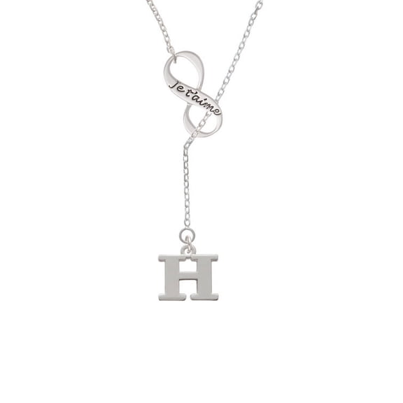 Large Initial - H - Je T'aime Infinity Lariat Necklace