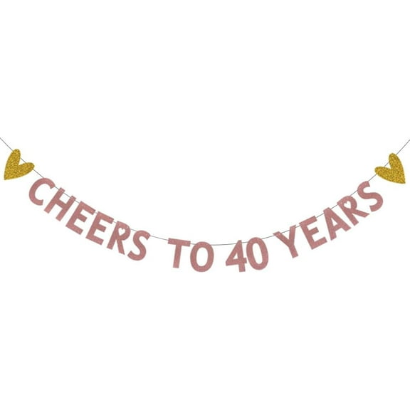 Cheers to 40 Years Banner for 40TH Wedding Anniversary Party Supplies 40 Years Old 40TH Birthday Party Decorations Supplies Pre-Strung Letters Rose Gold