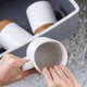thumbnail image 2 of Coffee Mugs,15oz Mug Set of 2,Large Ceramic Coffee Mug with Cork Bottom and Spill Proof Lid for Mom Dad, Big Mug for Coffee Latte Tea,Beige, 2 of 4