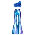 thumbnail image 3 of Haitryli Girls 2 Piece Dance Set Sequin Crop Top with Split Flare Pants Sparkly Jazz Hip Hop Outfits Disco Party Performance Royal Blue 6, 3 of 7