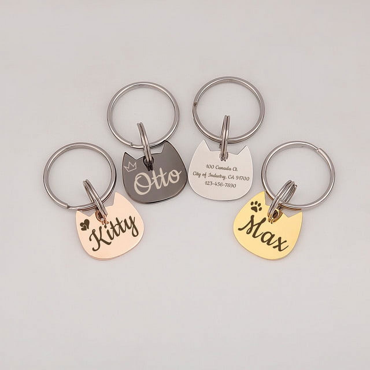 Anavia Stainless Steel Kitten Head Name and Icon Engraved Dog & Cat ID Tag, Rose Gold