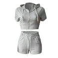 thumbnail image 4 of RMGVDSD Women's 2 Piece Outfits Summer Tracksuit Short Sleeve Crop Zipper Hoodie And Shorts Workout Sets Casual Beach Shorts Set, 4 of 5