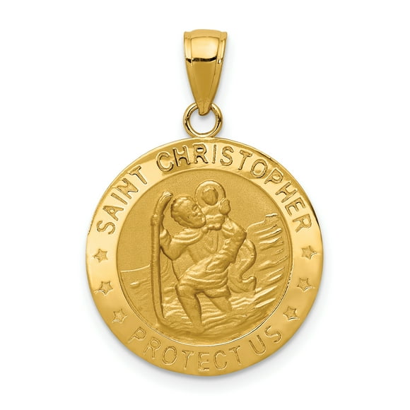14k Yellow Gold Saint Christopher Medal Necklace Charm Pendant Religious Patron St