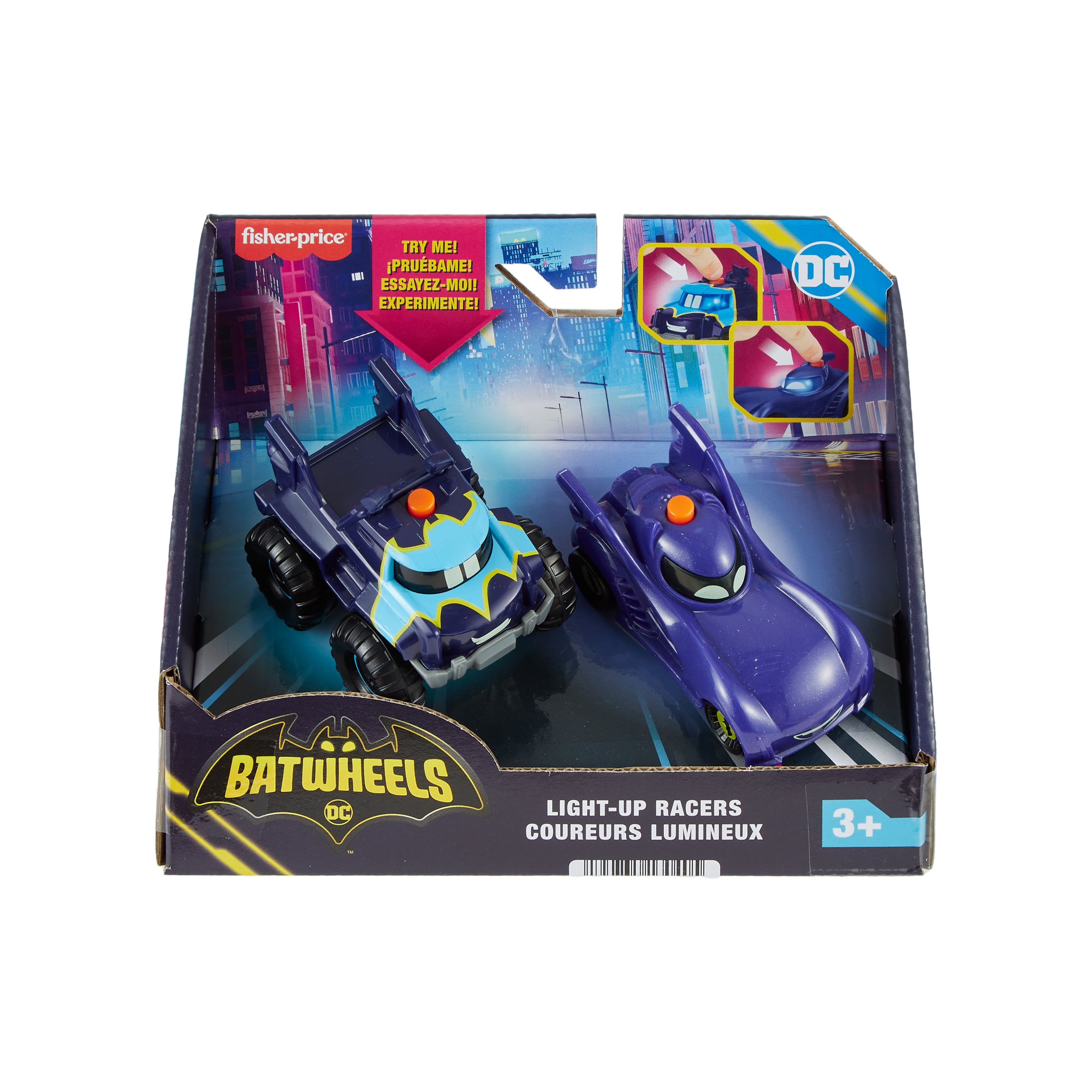 Fisher-Price DC Batwheels Light-Up 1:55 Scale Toy Cars, Bam the Batmobile &  Buff, 2 Pieces 