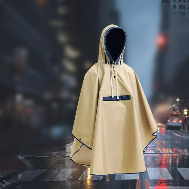 Adults Poncho Hoodie Poncho Waterproof Reusable Rainwear Cloak Fashion Rain Coat L Size Khaki