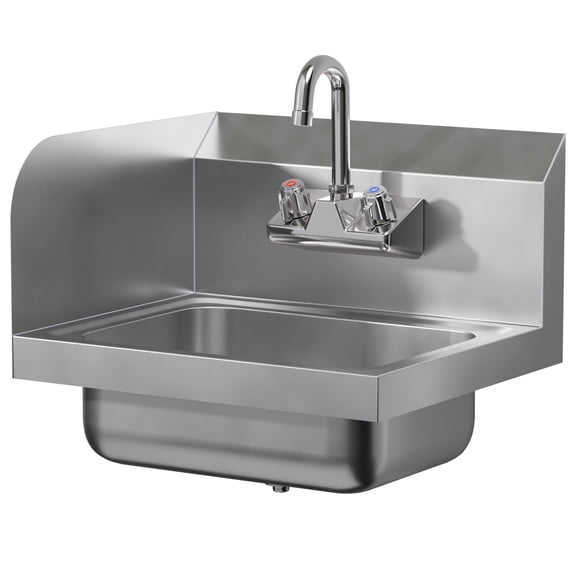 Stainless Steel Wall Mounted Hand Sink 17 in. x 15 in. with Left Side Splash and Gooseneck Faucet