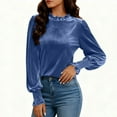 thumbnail image 5 of Zedker Fashion Soft Velvet Round Neck Casual Long Sleeve Shirts for Women Comfy Loose Thermal Pullover Tops for Fall and Winter,Blue,XL, 5 of 9