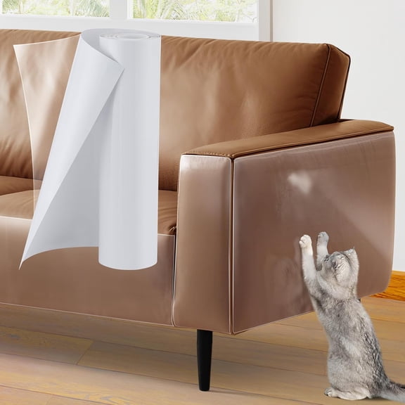 40x12in Cat Scratch Furniture Protector - Specially Designed for Leather Furniture, Transparent Cuttable Anti-Scratch Couch Protector, No Pins