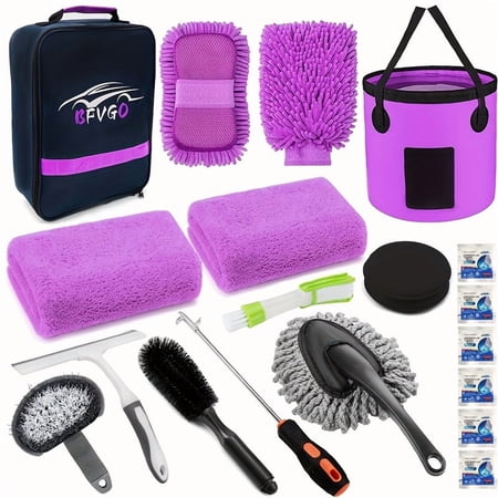 22pcs Car Wash Cleaning Tools Kit Car Detailing Set with Blue Canvas Bag Collapsible Bucket Wash Mitt Sponge Towels Tire Brush Window Scraper Duster Complete Interior Car Care Kit