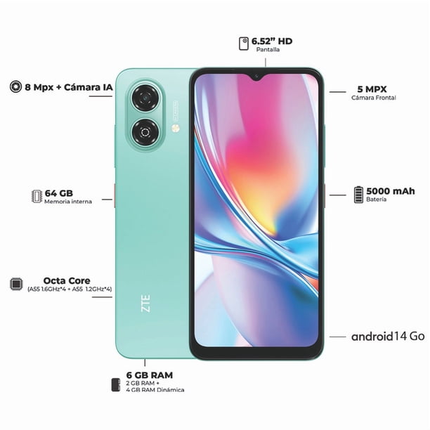 Smartphone ZTE Blade A35e 64GB Verde Telcel | Bodega Aurrera en línea