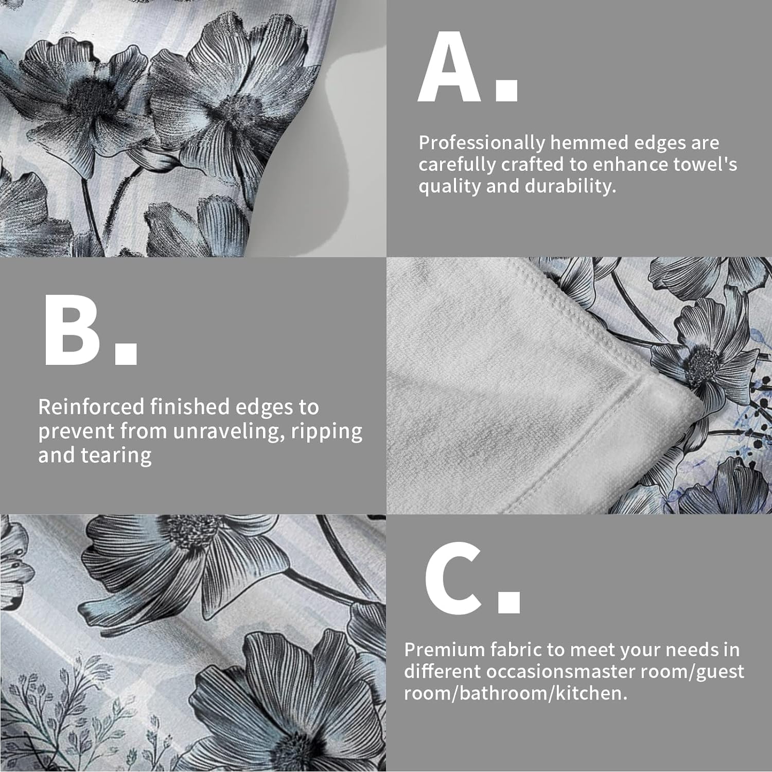 Modern Floral Hand Towels Butterfly Flower Bathroom Towel Set of 2 Soft Absorbent Small Bath Towels Decorative Kitchen Guest Dish Towel