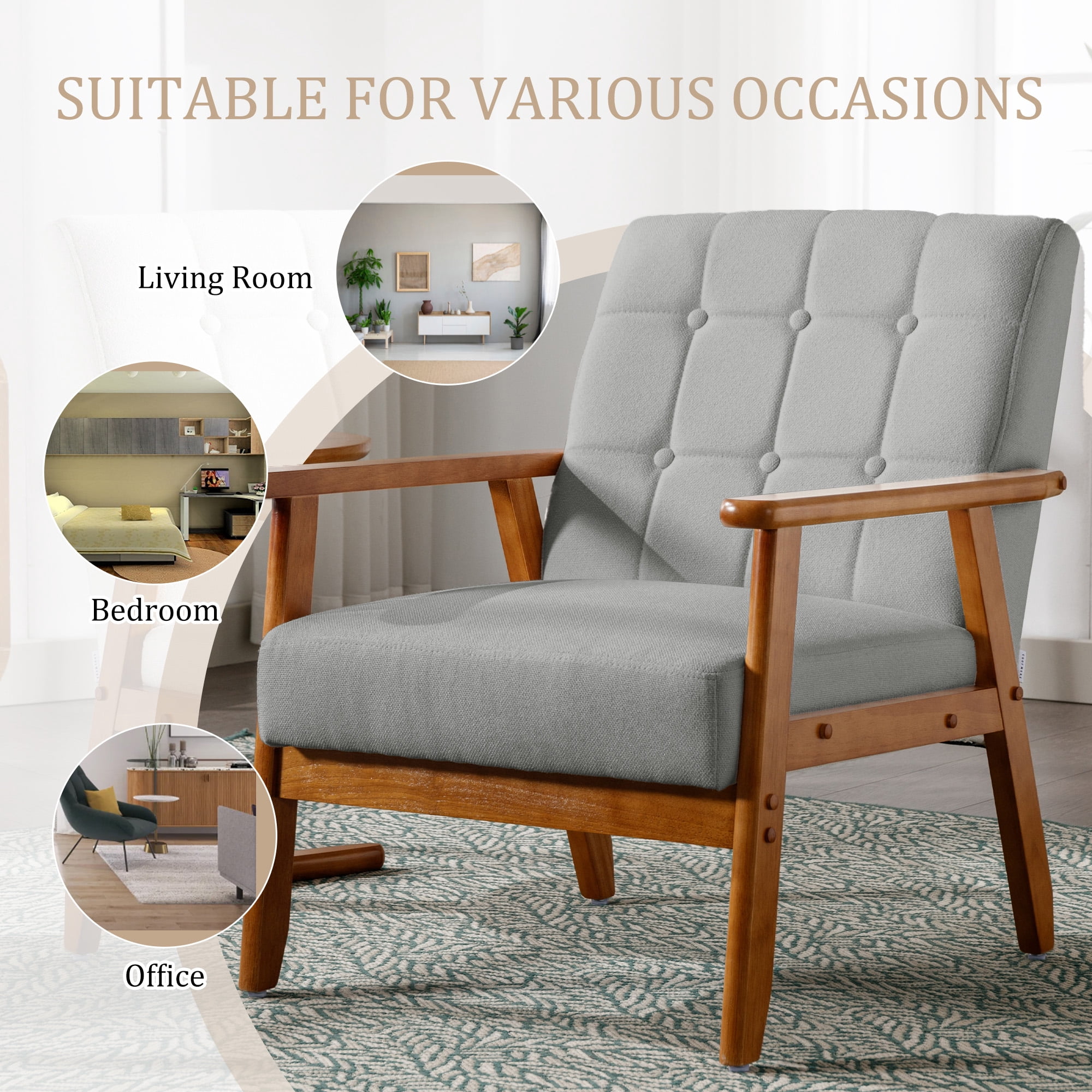 MOONMISS Accent Chair Set of 2,Mid Century Modern Technical Fabric Armchair with Wood Frame for Living Room Bedroom Study Room Easy Assembly,Gray