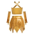 thumbnail image 4 of inlzdz Girls Sequin 3 Piece Dance Outfits Halter Crop Top with Skirt Gloves Set Jazz Latin Ballroom Dancewear Gold 6, 4 of 6