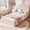 Beige, variant on Bellemave Twin Size Upholstered Floor Bed with Scalloped Headboard, Teddy Fabric Low Profile Montessori Bed Frame for Bedroom, Beige