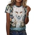 thumbnail image 3 of Watercolor Fox T Shirts Basic T-Shirt Short Sleeve Ladies Tee Shirt Summer Graphic Clothing, 3 of 5