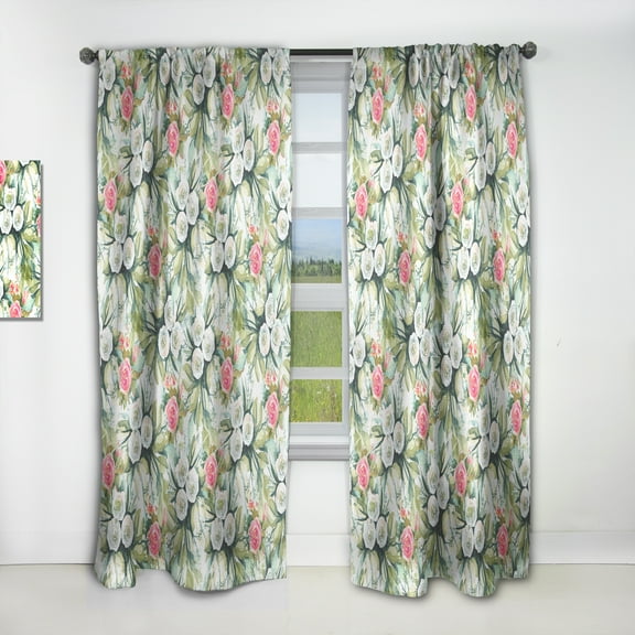 Designart 'Flowers With Green Leaves V' Floral Curtain Panel