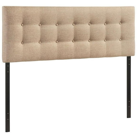 Pemberly Row King Upholstered Polyester Fabric Headboard in Beige
