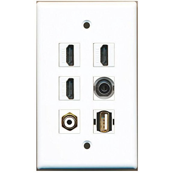 RiteAV - 3 HDMI 1 Port RCA White 1 Port USB A-A 1 Port 3.5mm Wall Plate