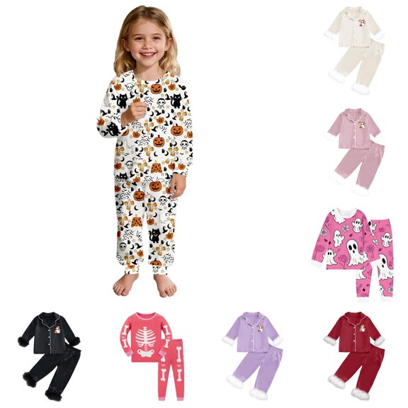 Miaoju Cotton Halloween Pajamas Set Top Pumpkin Print Long Sleeve & Long Pants Outfit Fashion Sleepwear Nightwear Loungewear 2 Piece Cotton Pajama Sets