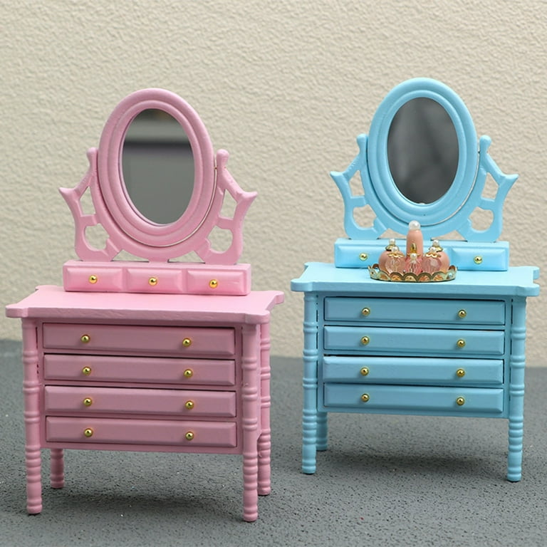 mini dresser table 1:12 Doll House Dresser Furniture Miniature Dressing Table Mini Mirror  Drawers